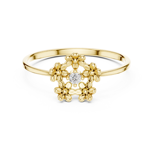 Anillo Minimalista en Forma de Flor de Oro Amarillo Sólido de 10k, 14k, 18k con Diamantes Cultivados en Laboratorio de Corte Redondo, Anillo de Boda Clásico, Regalo para Ella - Product Image 1