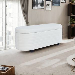 Panca Ovale in Velluto Beige L8133 con Contenitore, Elegante Arredamento per Soggiorno - Product Image 6