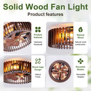 Ventilatore da soffitto in legno da 42 pollici con luce e telecomando, ventilatore a gabbia da 20 pollici a montaggio a incasso stile rustico, motore AC reversibile a 6 velocità - Product Image 3