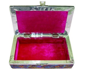Handcrafted Rectangular Meenakari Metal Jewelry Box with Lock | Decorative <b>Storage</b> <b>Chest</b> Gift Box Organizer Case - Product Image 3