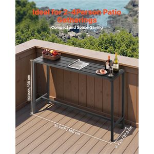 Tavolo da Pranzo Rettangolare da Esterno con Altezza da Bancone 55 x 15, Struttura in Metallo Robusta con Piano Impermeabile, Tavolo da Bar per Patio - Product Image 2