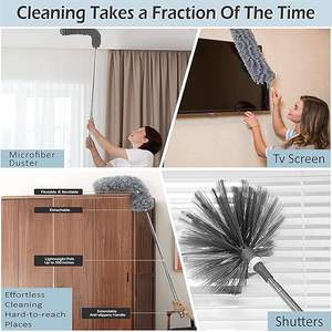 Plumero de microfibra 3 en 1, 4 piezas, cepillo de limpieza de ventiladores flexible y extensible con mango de 100 pulgadas, mopa lavable - Product Image 4