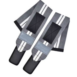 Correas de Soporte para Muñeca Ajustables con Cierre de Gancho y Bucle para Levantamiento de Pesas, Diseño a Rayas Gris y Blanco, Unisex - Product Image 1