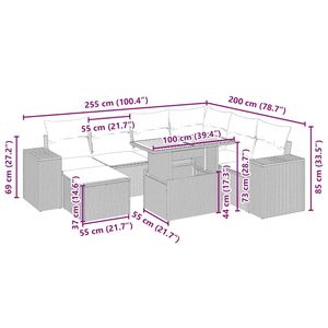 Conjunto de Sofá de Jardín de 8 Piezas en Ratán Sintético PE Beige con Reposabrazos Ajustables - Product Image 4