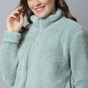 Women Sherpa fleece Faux <b>Fur</b> Wool Coat Breathable Warm Plush Casual hooded zipper collar Jacket snow wear comfy button closure - Product Image 5