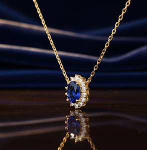 Collar Ovalado Azul de 16 Pulgadas con Hidro-CZ, Plata de Ley 925, Chapado en Oro de 18K, Collar con Colgante, para Uso Diario, Regalo para Ella - Product Image 3