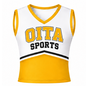 Haut d'uniforme de cheerleading jaune sans manches, col en V, pour entraînement de danse d'équipe, compétition, vêtements de sport - Product Image 1