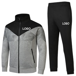 Drop shipping Mens Stripes Patchwork Zip up Sports Tracksuit Outfits 2 Piece <b>Jogger</b> Fitness Training Wear Set Sportswear - Product Image 6