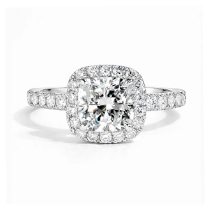 Anillo de compromiso con diamante de laboratorio talla cojín y halo, banda pavé de oro blanco de 14K, engaste halo, anillo de diamante de laboratorio talla cojín 18 - Product Image 2