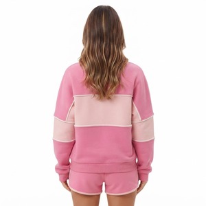 Sudadera de cuello redondo con paneles de color rosa de moda, bordado de logotipo personalizado, sudadera con capucha de tejido grueso, detalle de ribete, forro polar, ODM - Product Image 2