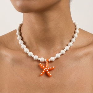 Collar con Colgante de Perla de Imitación y Peridoto con Cadena de Eslabones y Dije de Estrella de Mar, Joyería de Playa Moderna para Mujer, Regalo - Product Image 3