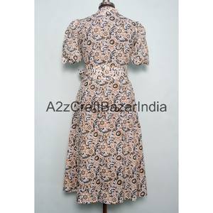 ชุดเดรสคังกูร่าดีไซน์ใหม่ทำมือจากอินเดีย แขนสั้น คอวี ผ้าฝ้าย 100% ลายดอกไม้ ระบายอากาศได้ดี สวมใส่สบายสำหรับฤดูร้อน - Product Image 6
