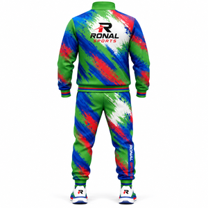 ชุดวอร์มกีฬาผู้ชาย RONAL แบบเต็มตัว พิมพ์ลายแบบ Sublimation ระบายอากาศได้ดี ผลิตจากโพลีเอสเตอร์ พร้อมกระเป๋าข้างและปกคอเสื้อพับได้ - Product Image 2
