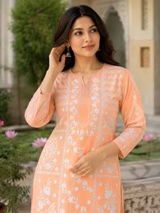 Ensemble Kurti et Palazzo traditionnel de mariage en rayonne et coton de qualité supérieure, avec broderie à fil et manches longues, pour femme - Product Image 3