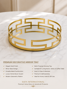 Round Gold Geometric Mirror <b>Tray</b> Brass Decorative Tabletop Home Decor Contemporary Living Room Interior Accent - Product Image 3