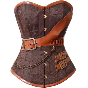 Women's Goth <b>Punk</b> Plus-Size Zipper Leather Lace Corset Shapewear Hip Enhancer Latex Waist Trainer Satin Fabric Quick Dry Firm - Product Image 5