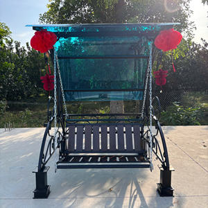 Ensemble de balançoire d'extérieur moderne pour 3 personnes avec un cadre en fer robuste, un support métallique stable et un auvent résistant aux intempéries pour se détendre sur la terrasse - Product Image 2