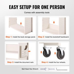 Carrello Porta Libri a Rotelle con Ripiani Piatti a L Monofacciali da 4 Pollici, Capacità 150 Kg, con Blocco di Sicurezza - Product Image 5