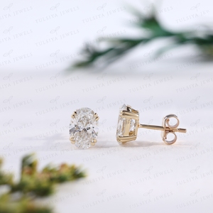 Elegant Oval Stud <b>Earrings</b> Genuine Gold Sparkly Solitaire Dainty <b>Post</b> <b>Earrings</b> Anniversary Jewelry - Product Image 4