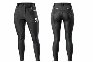 Leggings de equitación de cintura alta de silicona completa personalizados, pantalones de equitación para mujer, pantalones de compresión con botón frontal - Product Image 2