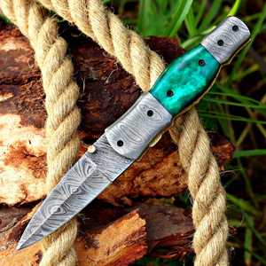 Cuchillo EDC de caza y exterior personalizado, hecho a mano, de acero de Damasco, con hoja deslizante de punta clip point recta, mango de resina y madera de ram, 3.00mm de grosor - Product Image 2