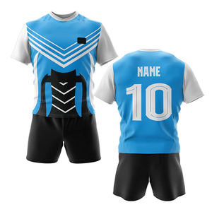 Conjunto de Uniforme Deportivo Personalizado, Camiseta de Fútbol de Manga Corta con Cuello en V, Uniforme de Fútbol, Ropa de Equipo, Azul, Blanco, Negro, 100% Poliéster Elástico - Product Image 1