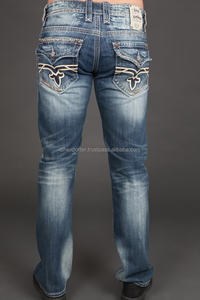 กางเกงยีนส์เดนิมธรรมดาปักลายมีกระเป๋าด้านหลัง - Product Image 3