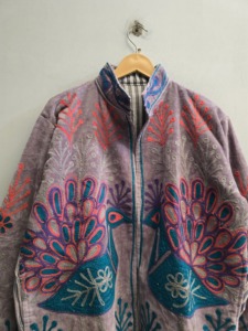 Handmade Velvet Suzani Embroidered Floral Blouson Women's Boho Ethnic <b>Winter</b> <b>Coat</b> Back Logo Full Sleeves Mandarin Collar <b>Thick</b> - Product Image 4