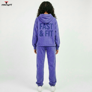 Survêtement d'hiver pour femme, fabriqué professionnellement, à capuche, uni, en molleton délavé à l'acide, style streetwear - Product Image 3