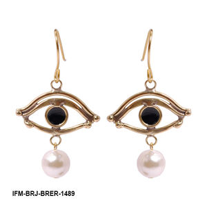 Pendientes de latón hechos a mano con forma de ojo, modernos, con esmalte negro, pupilas, gotas de perlas de agua dulce, revestimiento protector resistente al deslustre, regalo - Product Image 4