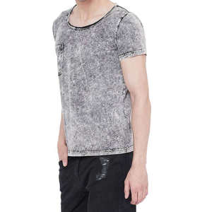 Camiseta de Hombre de Alta Calidad, Personalizada, con Lavado Ácido, Estilo Vintage, Desgastada, de Algodón, Manga Corta, Cuello Redondo, con Bolsillo, Estilo Urbano - Product Image 4