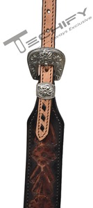 Western Horse One Ear Peint à la main Fleur Headstall Bride avec plastron Coloré Outillage et tissage en cuir brut - Product Image 5