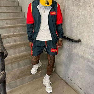 Perfectionists Men's Solid Tracksuit Set Half-Zip <b>Jacket</b> Shorts Breathable Polyester/Cotton Skinny Fit Streetwear Winter Casual - Product Image 3