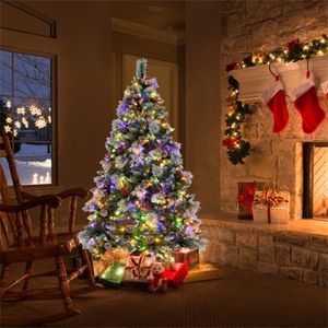 Albero di Natale Pre-Illuminato in PET da 180 cm con 55 Bacche Rosse e 55 Pigne, Luci Cambiabili, Facile da Montare per Casa/Ufficio/Feste - Product Image 6