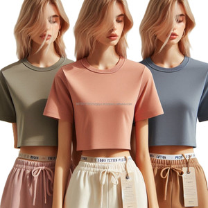 Cómodas camisetas de algodón para mujer, colores sólidos personalizados, estampado de logotipo, tejido suave, informal, manga corta, cuello en V, venta al por mayor - Product Image 5