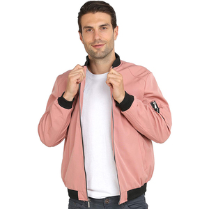 Men's <b>Pink</b> With Black Trim Zipper Closure Casual Outerwear Value To Money Bomber <b>Jacket</b> Is Available For Online Sale - Product Image 3