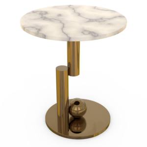 Mesa Auxiliar Redonda de Lujo con Marco de Metal Dorado, Mesa de Centro Moderna para Sala de Estar, Muebles Contemporáneos de Metal Drake, 1 Año de Garantía - Product Image 1