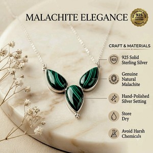 JEWELTECH MLC-NCK-02 สร้อยคอมาลาไคต์ 925 เงินสเตอร์ลิงหรูหราการตัดแบบลูกแพร์การตั้งค่าขอบแบบ Bezel ของขวัญเครื่องประดับ 7 กรัม - Product Image 3