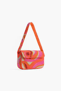 Sac à main rectangulaire brodé fait main, durable et écologique, motifs floraux et géométriques, vert, rose, noir, blanc, toile de coton - Product Image 5