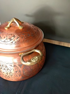Olla de Cobre Redonda de Diseño Vintage con Tapa, Utensilios de Cocina de Metal Duradero con Asa de Aleación de Zinc - Product Image 5