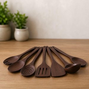 Juego de Utensilios de Cocina de Madera de Acacia y Teca, Resistentes al Calor, Ecológicos, Antiadherentes, Aptos para Lavavajillas y Horno, Solo Lavar a Mano - Product Image 1
