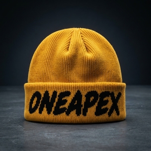 Yellow Black Knit Beanie Hat Ribbed Cuff <b>Winter</b> <b>Cap</b> Unisex Streetwear Fashion Headwear Custom Wholesale OEM - Product Image 3
