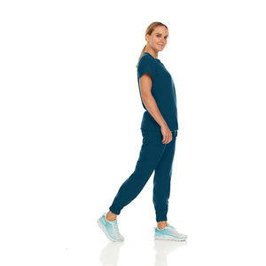 <b>Women</b> Medical Scrub Set V-Neck Top Pants <b>Teal</b> Spandex/Polyester Canvas Needle Detection Hospital Uniform - Product Image 3