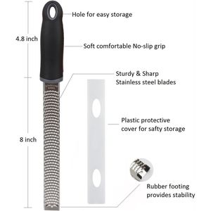 Ergonomico in acciaio inox grattugia per formaggio con manico morbido nero Zester al limone con coperchio in plastica strumento di cottura - Product Image 5