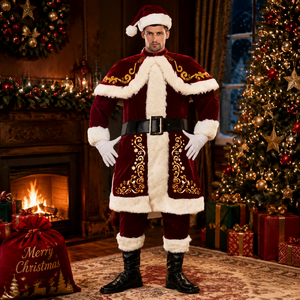Costume de Père <span class=keywords><strong>Noël</strong></span> pour homme grande taille Baige, tenue de <span class=keywords><strong>Noël</strong></span> épaisse pour fête et spectacle - Product Image 1