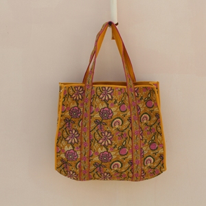 Luxury Quilted 100% Cotton Tote <b>Bag</b> Dual-Sided Floral Print <b>Medium</b> Shoulder Handle Long Reusable Shopping Travel <b>Bag</b> - Product Image 4
