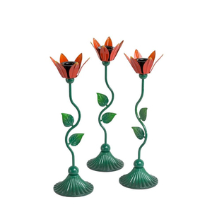 Porte-bougie en fer, feuilles vertes, tomates rouges, fleur jaune, base en métal, décoration de la maison, utilisation pour les fêtes de Noël - Product Image 3
