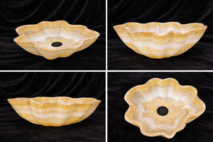 Vasque sculptée à la main en onyx naturel en forme de fleur, lavabo de luxe en marbre pour salle de bain - Product Image 6