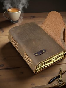 A5 Rustic <b>Leather</b> Journal with Brass Key | Vintage Paper <b>Diary</b> - Product Image 3