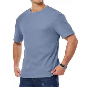 Camiseta de Manga Corta para Hombre, Cuello Redondo, Color Azul Sólido, Tejido de Punto, Corte Ajustado Informal, Transpirable, Largo Regular - Product Image 4